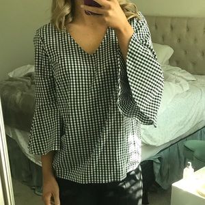 Gingham Bell Sleeve Top